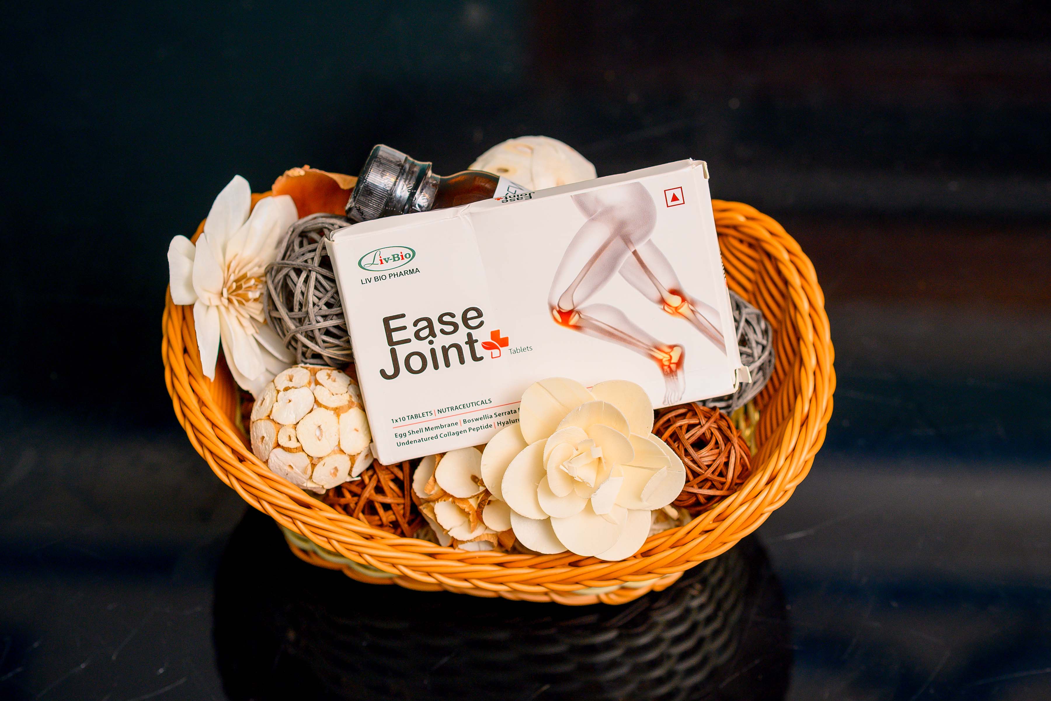 Ease Joint product packaging in a woven basket